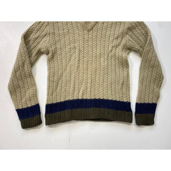 Vintage 60's Jantzen Wool Mens Sweater / XL / Mod Chunky Pullover Striped Beige - Picture 4 of 9